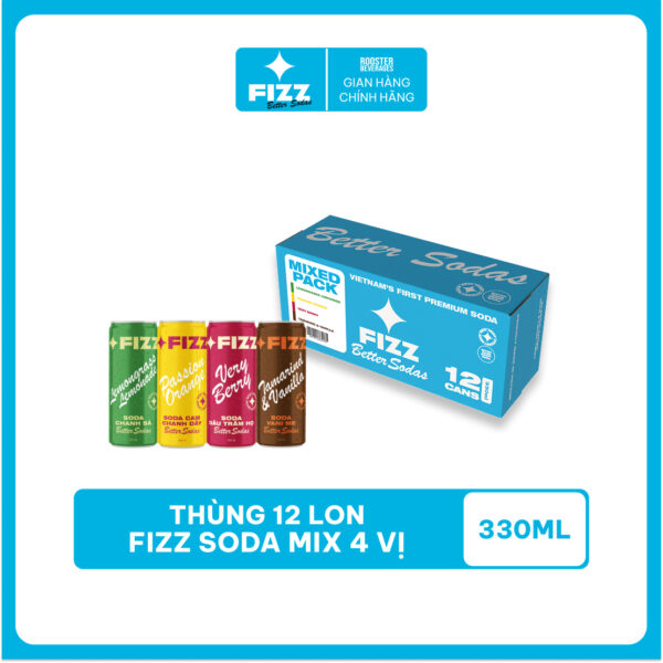 FIZZ SODA MIX 4 VỊ - THÙNG 12 LON